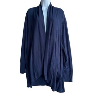 MAX & MIA Longline Cardigan Women Size XXL Navy Blue Open Front Pocket Sweater